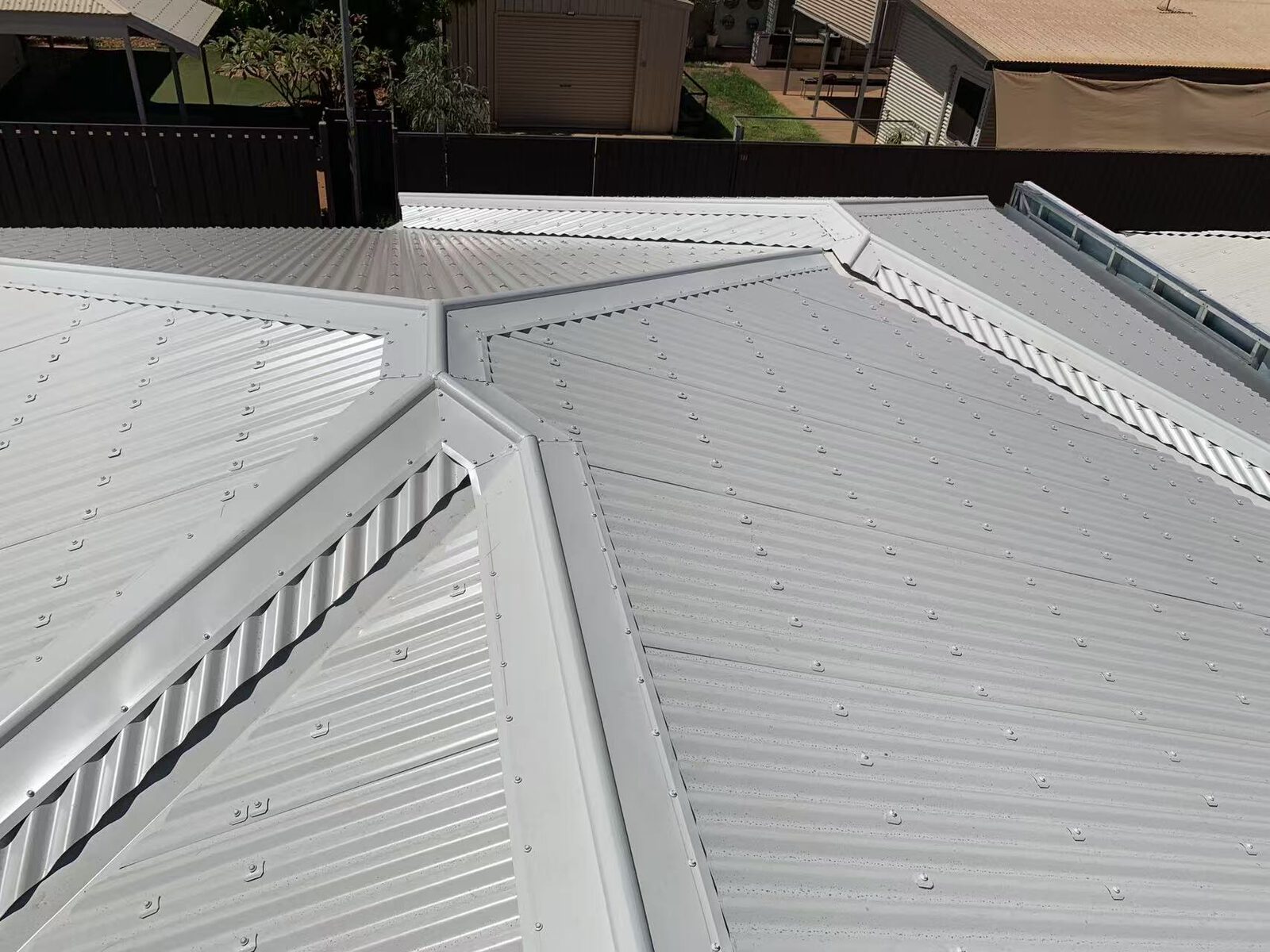 Close-up of roof valley and apron flashing